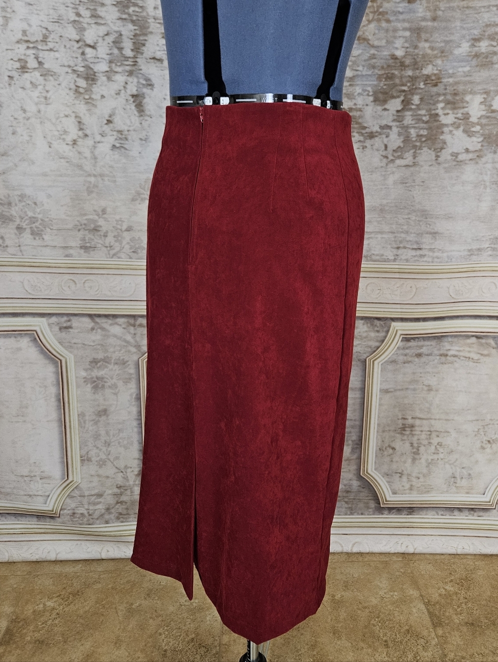 Vintage 1990s Burgundy Red Midi Pencil Skirt M 90s Briggs Whimsigoth - Picture 6 of 14